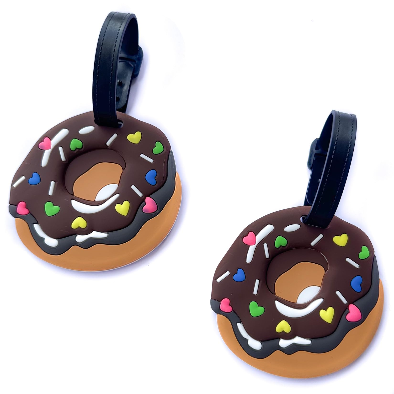 Luggage Tags for Suitcases, 2-Pack Round Doughnut Luggage Tag with Name ID Card to Quickly Spot Luggage Suitcase, Silicone Suitcase Bag Tag