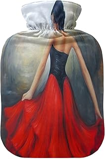 Wajiw Hot Water Bottle with Cover 2L Warm Water Bottle for Hot and Cold Compress Hot and Cold Therapies,Hand Feet Warmer,Red Dress Woman