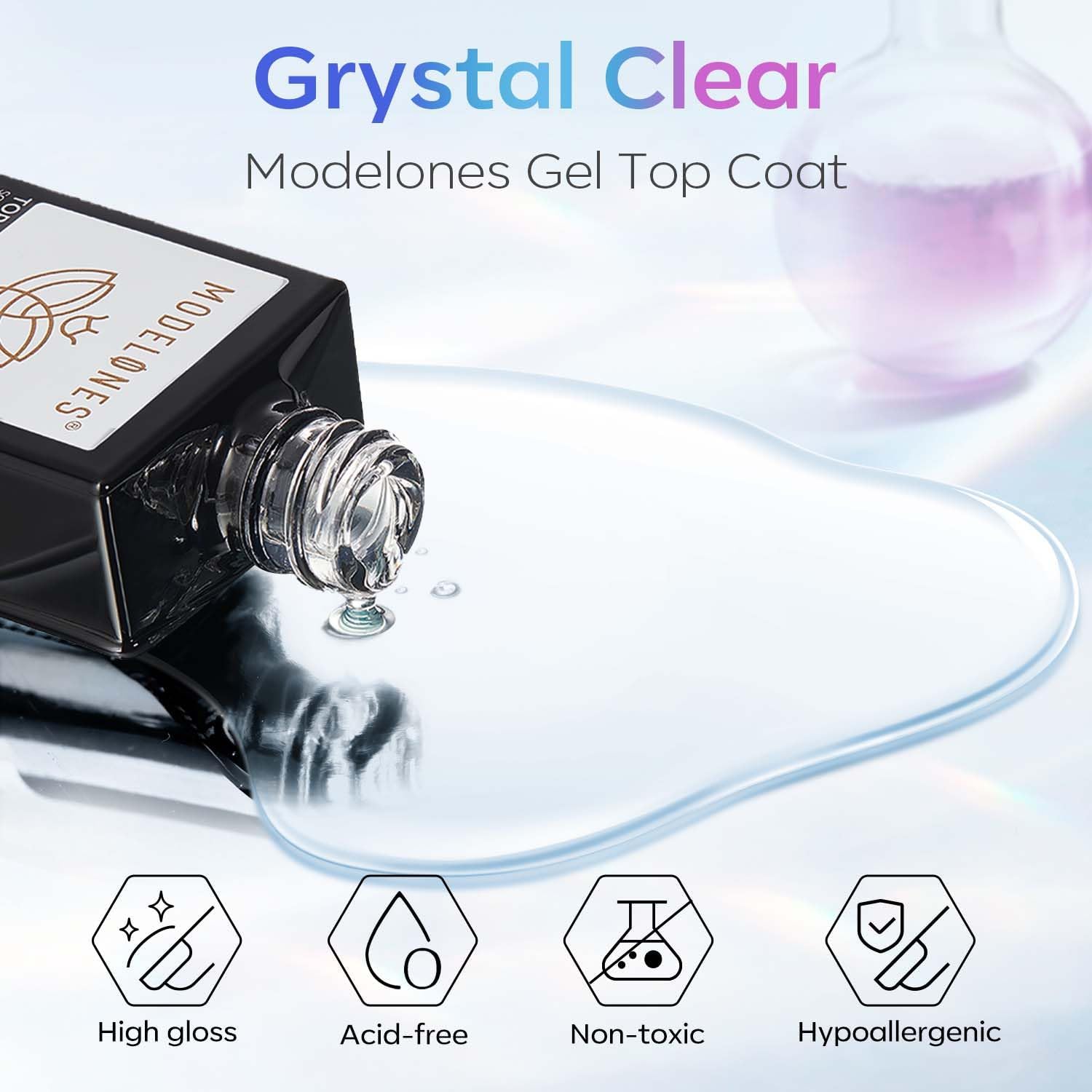 Modelones Top Coat Semi Permanent, 2pcs 15ML No Wipe Top Coat Vernis à ongles Gel Semi Permanent UV/LED Ultra Brillant Finish Longue Durée