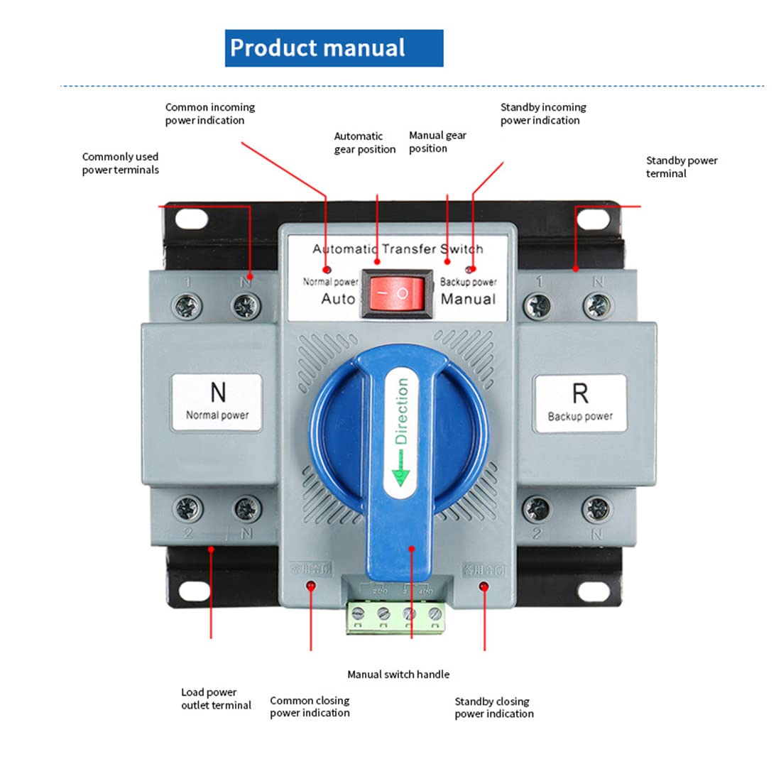 2P 63A 230V Tipo MCB Interruptor de Transferencia AutomáTica de Doble Potencia Voltaje Nominal 230V Frecuencia Nominal 50/60Hz