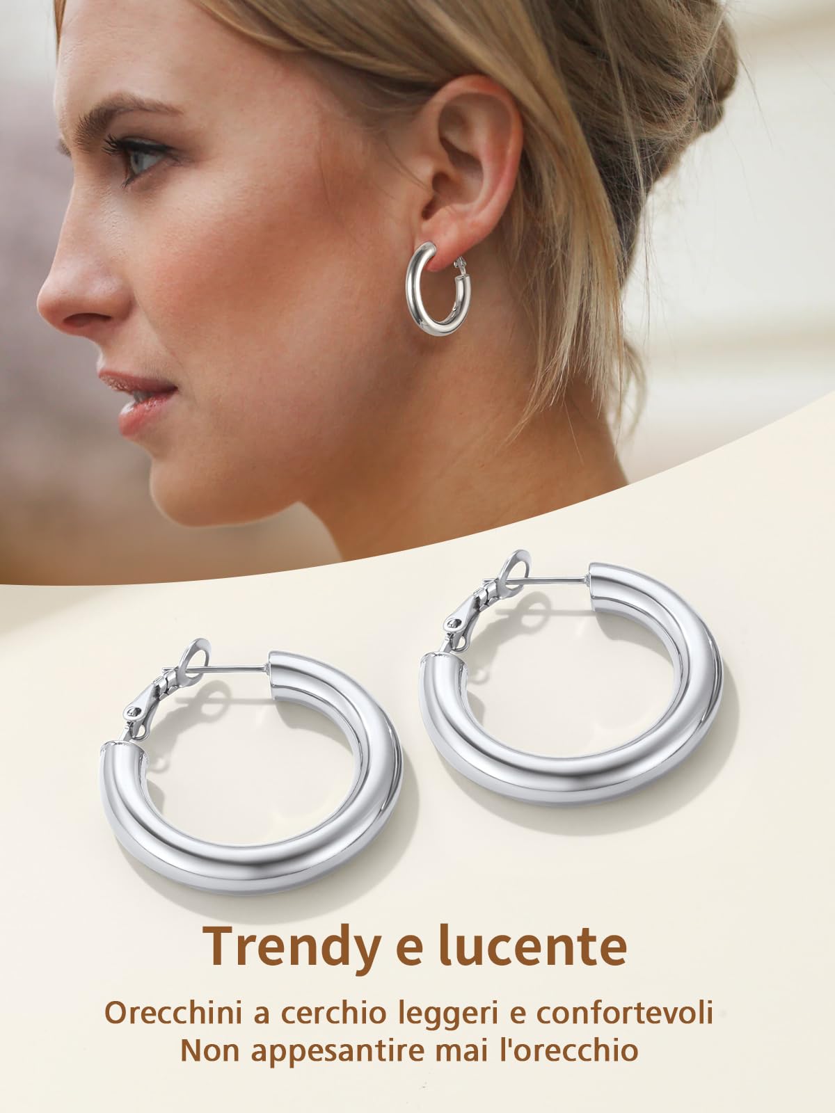 FindChic Orecchini Donna Cerchio in Acciaio Inossidabile Placcato Platini/Oro/Nero Orecchini Acciaio Oro Tubolare 20/30/40/60/80mm con Confezione Regalo