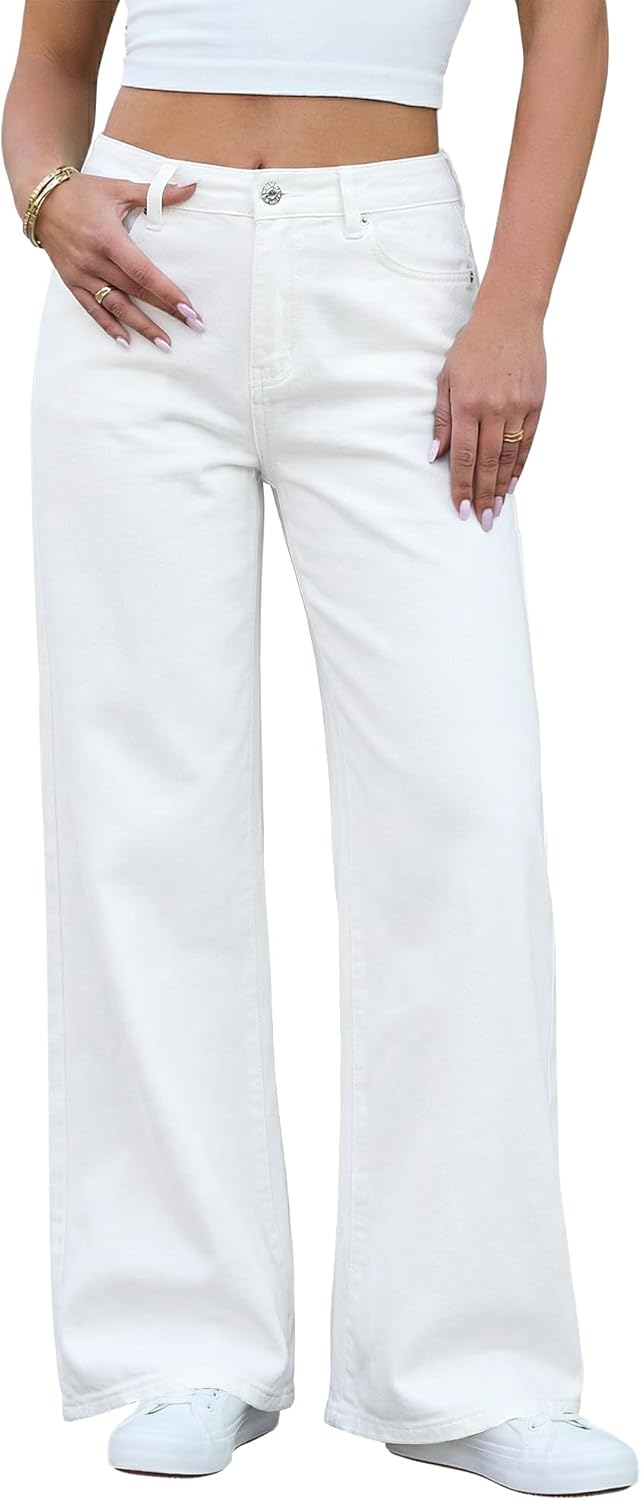 GRAPENT Wide Leg Jeans for Women Trendy High Waisted Stretchy Denim Pants 90s Baggy Jeans Trouser Jeans with Pockets