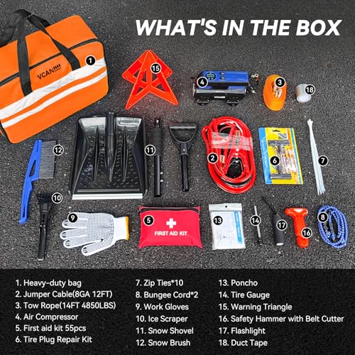 Car Emergency Kit with Portable Air Compressor, Winter Car Safety Roadside Assist Kit, Emergency Car Kit for Cars, Trucks - Image 2