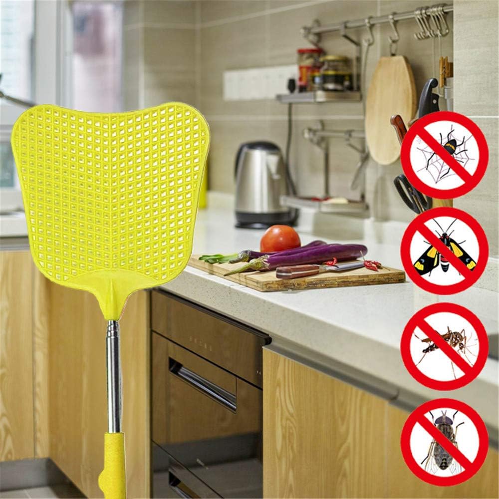 Foxany Telescopic Fly Swatters, Durable Plastic Fly Swatter Heavy Duty Set, Telescopic Flyswatter with Stainless Steel Handle for Indoor/Outdoor/Classroom/Office (2 Pack)