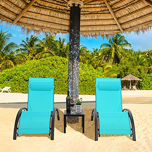 Athlike 3 Pcs Poolchairs Patio Chaise Lounge Set With Headrest, 5-Level Adjustable Sunbathing Tanning Poolside Lounger Recliner Chairs With Side Table For Outdoor Beach (Blue, 4 Chairs And 2 Tables) #TOP6