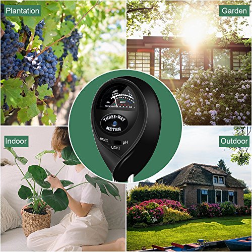 Sonkir Soil pH Tester, MS03 3-in-1 Soil Moisture/Light/pH Tester Gardening Tool Kits for Plant Care, Great for Garden, Lawn, Farm, Indoor & Outdoor Use (Black)