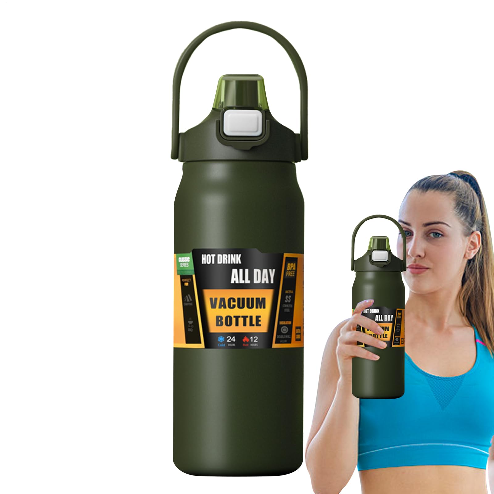 Borraccia Ad Isolamento Termico Da 1500ml A Vuoto Antigoccia Con Cannuccia | Bottiglia per Acqua Fresca Per Bambini, Donne, Uomini, Scuola, Sport, Casa, Viaggio, Caffè E Bevande