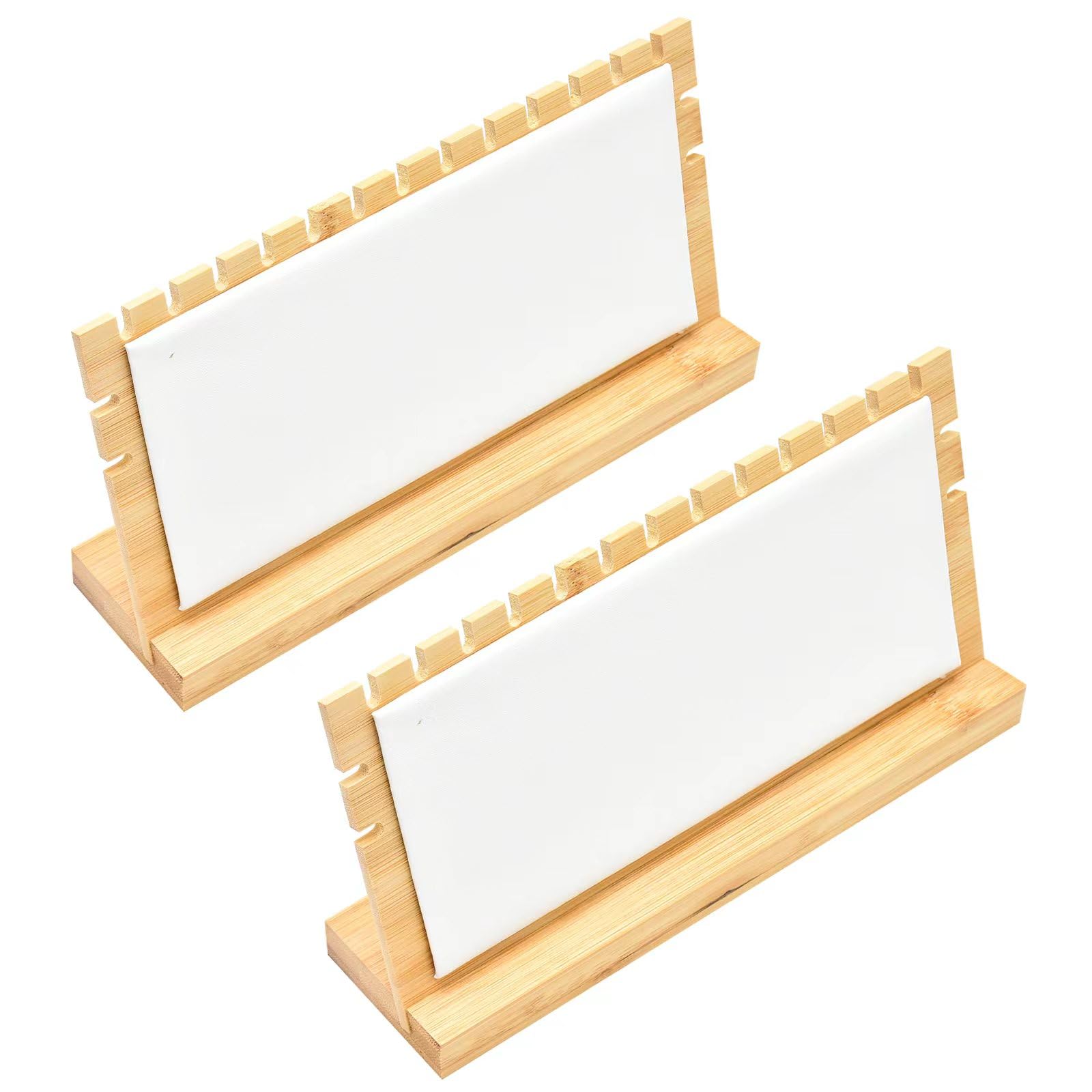 Golden Strawberry 2 Pack Bamboo Panel Jewelry Horizontal Necklace Tabletop Display Boards Stand (White)