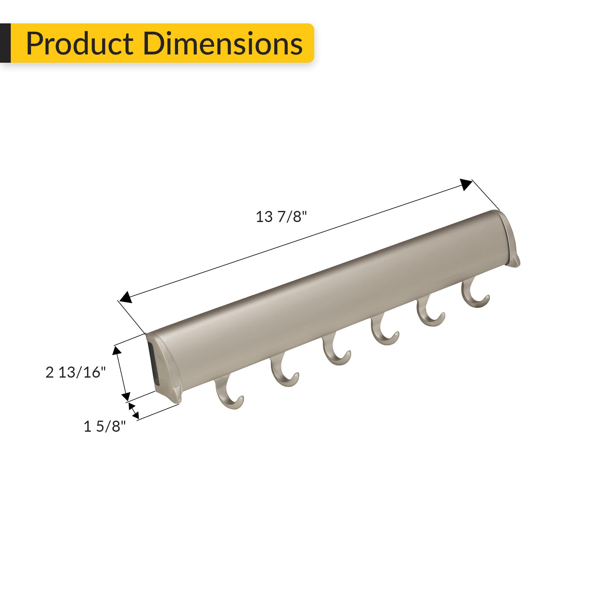 Brixwell QIL2-002 Belt Rack, 6 Hook with Full Extension Slide Matt Nickel Finish