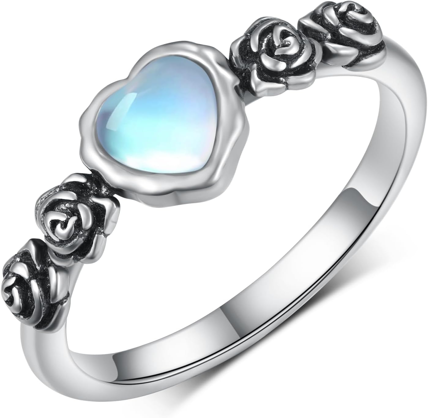 Moonstone Ring 925 Sterling Silver Moonstone Rose Ring MoonStone Jewelry Gifts for Women Girls