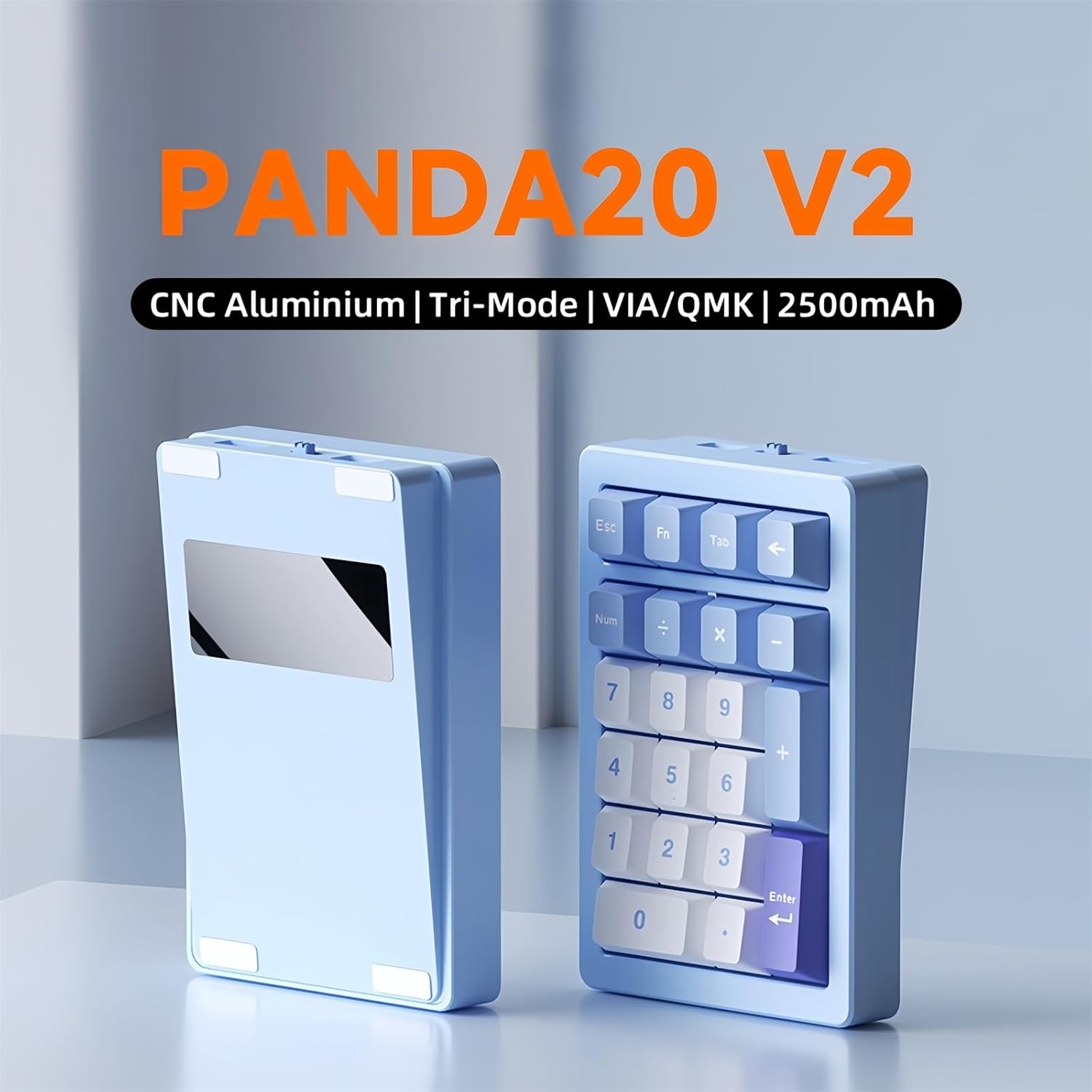 PANDA20 Mechanical Number Pad,VIA/QMK Programmable Macro Numpad Aluminum CNC Hot Swappable Gasket Wireless Numeric Keypad BT5.0/2.4Ghz/USB-C RGB Gaming Keypad for Laptop/PC (Purple)