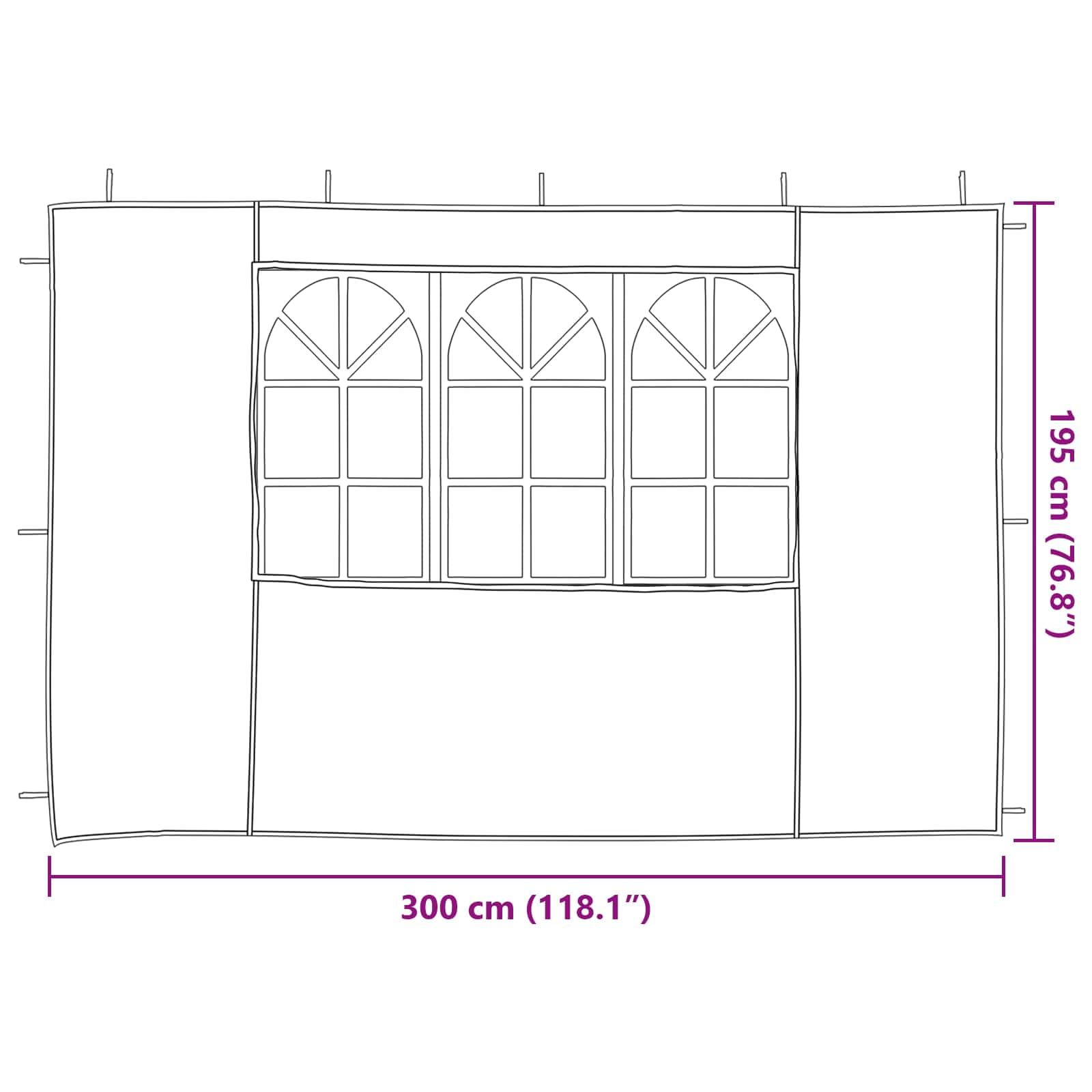 Party Zelt Seitenteil 2 Stück 300 x 195 cm Rot PE Stahl mit dekorativen Fenstern wetterfest Winddicht wasserabweisend für Gartenzelt Bierzelt Outdoor Eventzelt