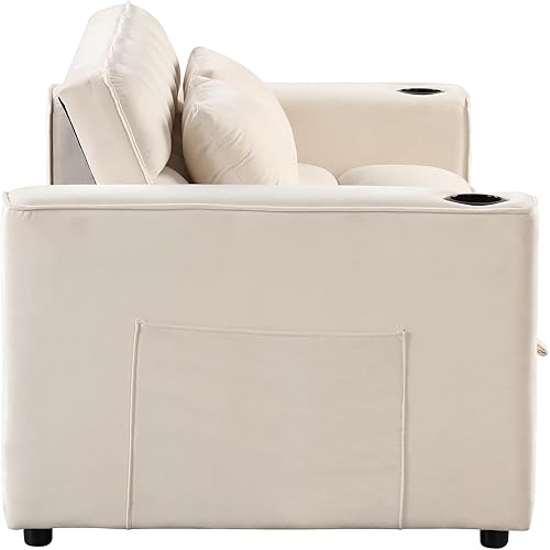 Miniatura 4 de Sofá cama convertible moderno de 63.8 pulgadas con reposabrazos y respaldo anchos y cómodos, sofá biplaza tapizado de terciopelo suave con bolsillos