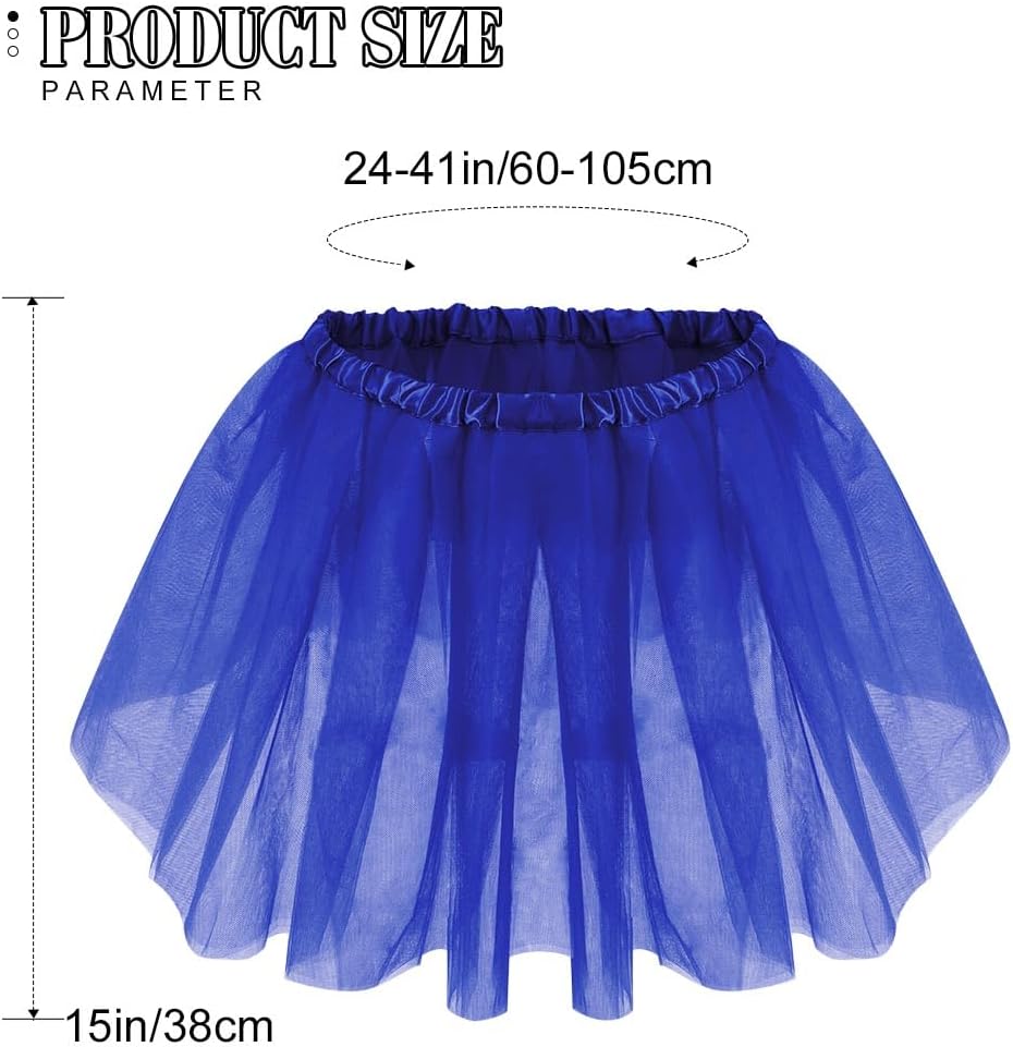 TWINKLEDE Women Tutu Skirt Blue Classic 4 Layered Tulle Tutus Neon Halloween Costume Skirts for Adult