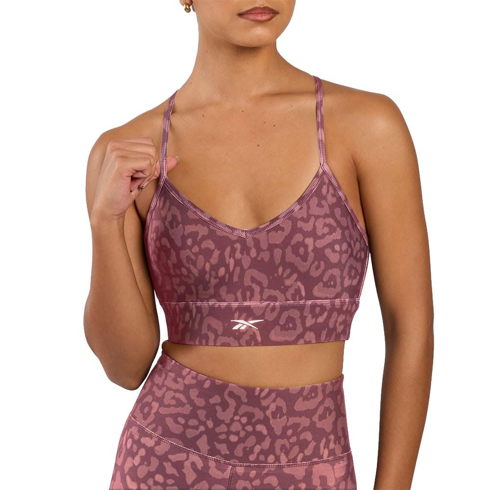Reebok - Id Train Printed Tri-Back Sports Bra  Blackberry/Playful Pink  Medium
