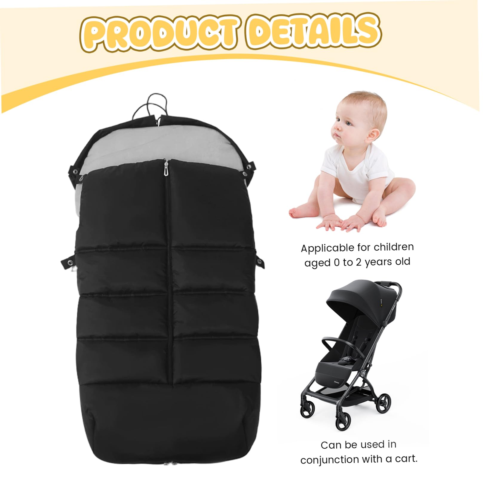 Coprigambe per passeggino e carrozzina, Coprigambe per passeggino impermeabile per e carrozzina con caldo pile Copripasseggino invernale staccabile con cerniera Nero, Coperta