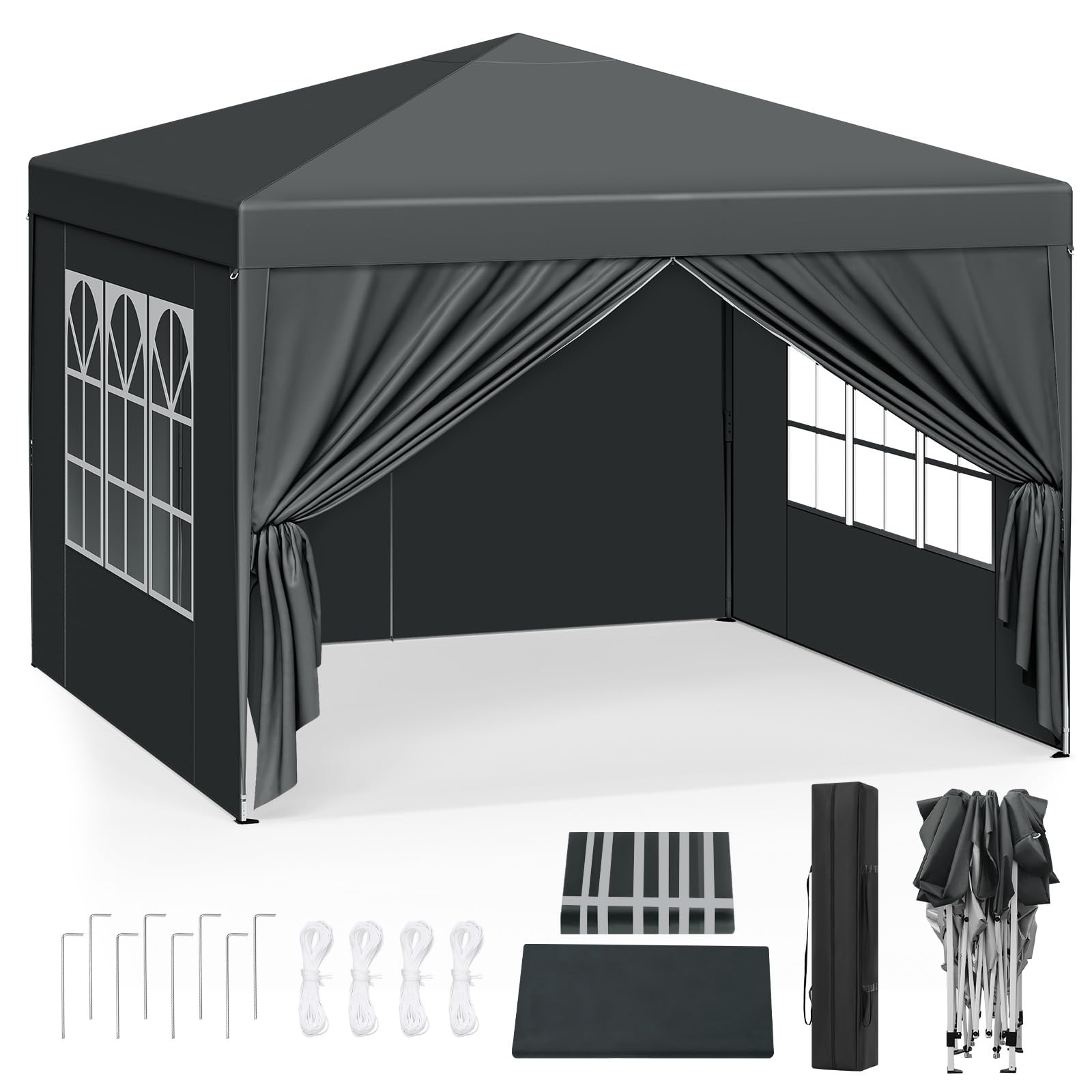 WOLTU Tonnelle Pliable 3x3m Anthracite avec Un Chiffon Sac de Transport