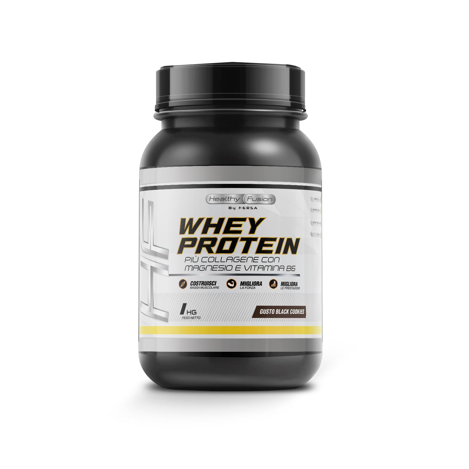 Whey Protein in Polvere Healthy Fusion | Proteina Premium 100% Pura + BCAAS + Aminoacidos | Alto Contenuto Proteico | Maggiore Crescita Muscolare, Recupero e Benessere Generale | Gusto Biscotti 1kg