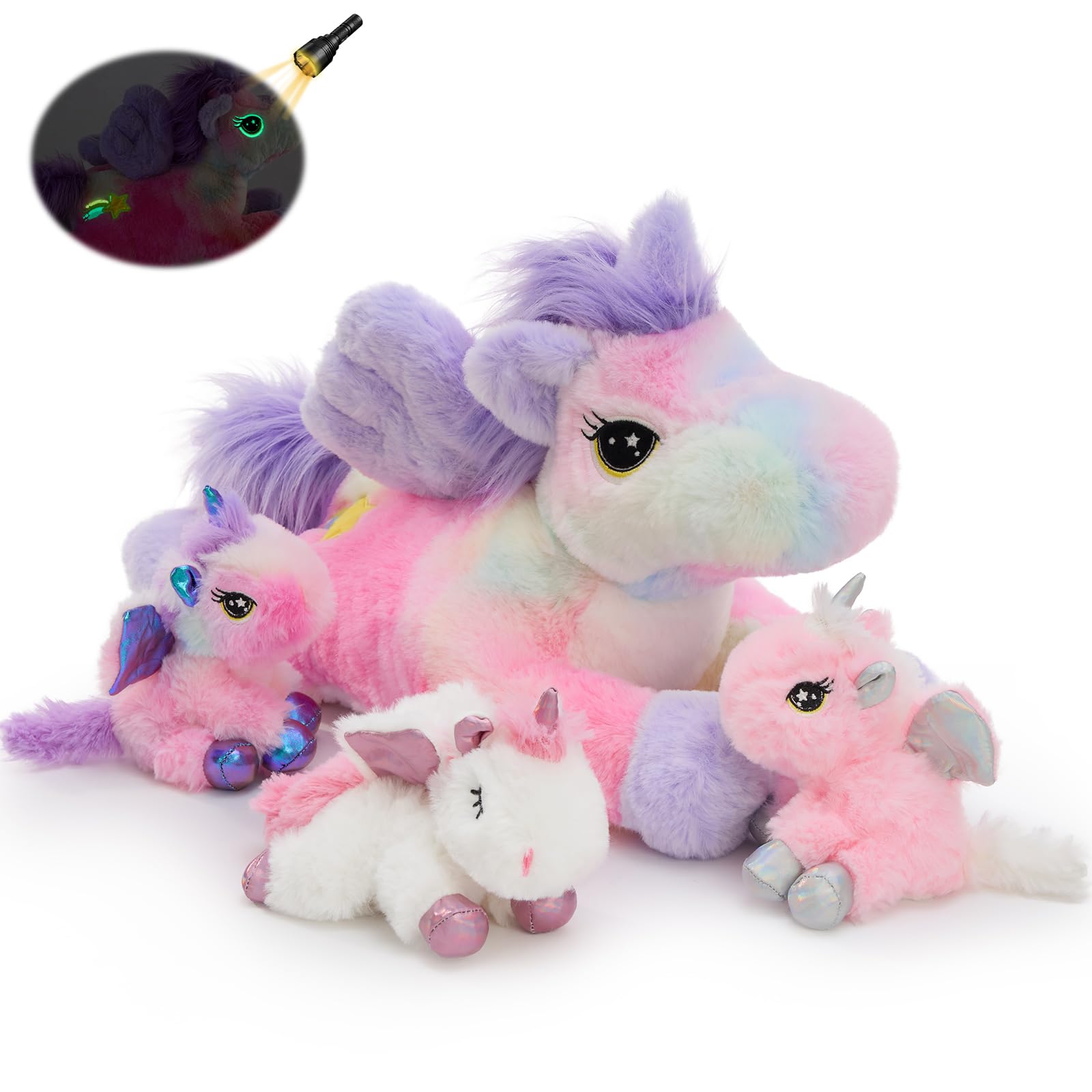 MorisMos Unicornio Peluches Gigante, 50cm Mamá con 3 Kawaii Bebés, Realistas Suave Juguete de Peluche Grande Regalos para Niñas, Niños, Cumpleaños Navidad — view 7