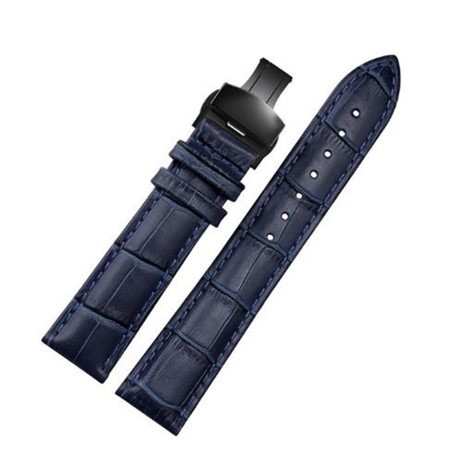 Sangle de montre bleu foncé compatible fermoir papillon de 16mm à 23mm