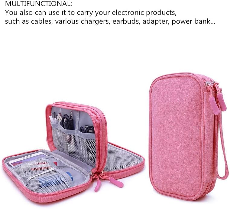 Double Layer Diabetic Supplies Organizer Bag Travel Case with Hand Strap for Insulin Pen, Test Straps, Lancets, Blood Glucose Meters, Lancing Device, Syringe, Needle, Vials (7.3" * 3.8", Pink) image 5