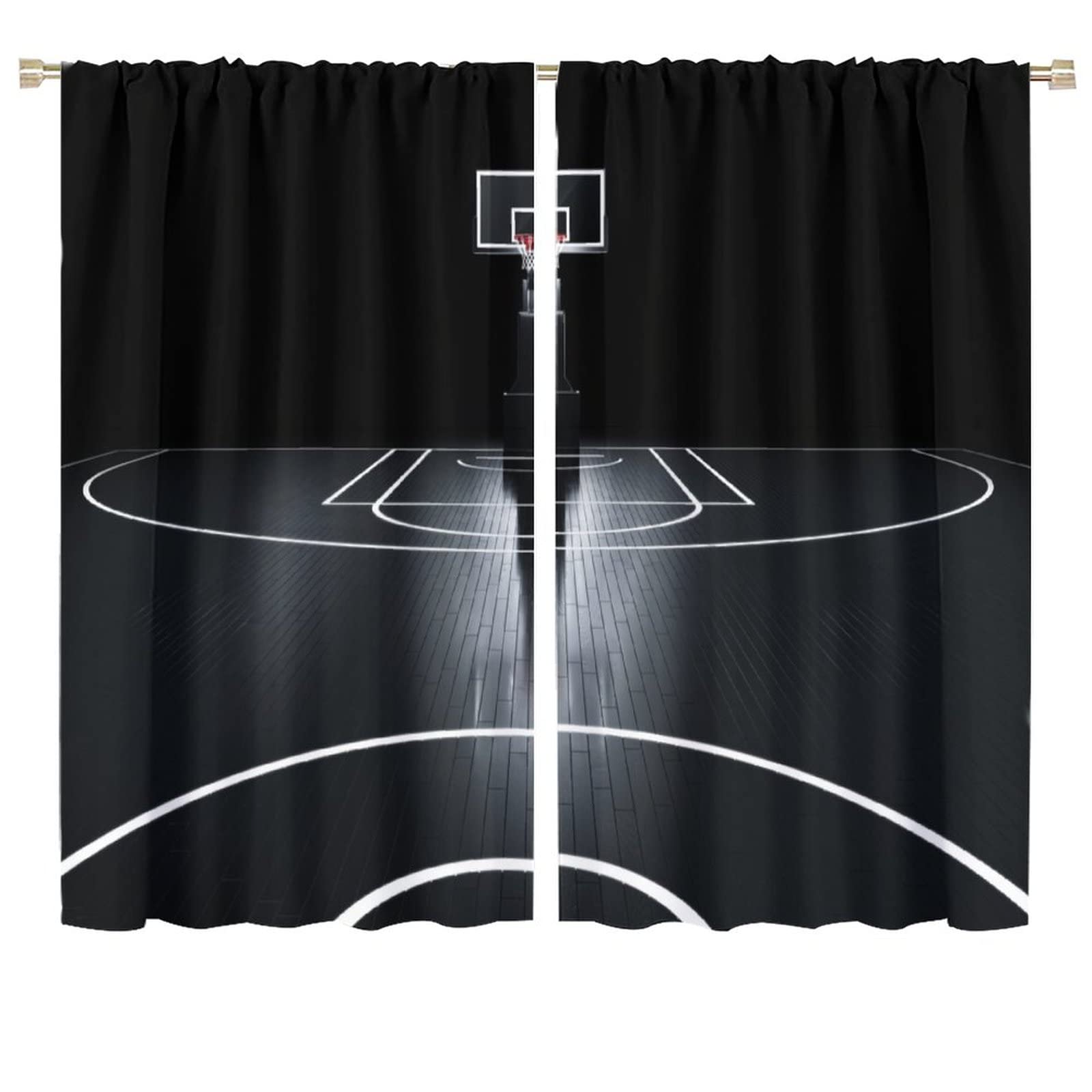 JESTRONRY Basketball Sports Curtain,Basketball Court Sports Theme Room Darkening Door Window Rod Pocket Curtain for Teen Boys Bedroom Living Room Decor W72xL63in