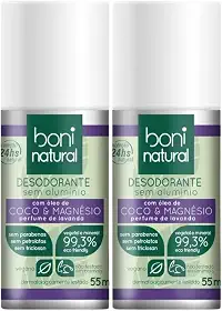 Kit 2 Desodorante Boni Natural Roll-On Natural Coco E Magnésio Vegano Lavanda 24Hrs Proteção 55ml
