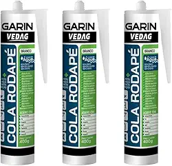 Kit 3 Selante Cola Rodapé 400g Madeira Mdf Cerâmica Gesso Plastico Isopor PU Mdf Rodateto Fixador