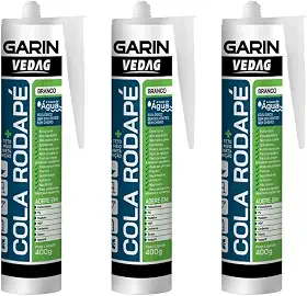 Kit 3 Selante Cola Rodapé 400g Madeira Mdf Cerâmica Gesso Plastico Isopor PU Mdf Rodateto Fixador