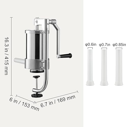Miniatura 6 de VEVOR Relleno de salchichas, capacidad de 2.5 libras1.5 L, relleno de salchichas vertical de acero inoxidable 304, máquina de llenado de salchichas