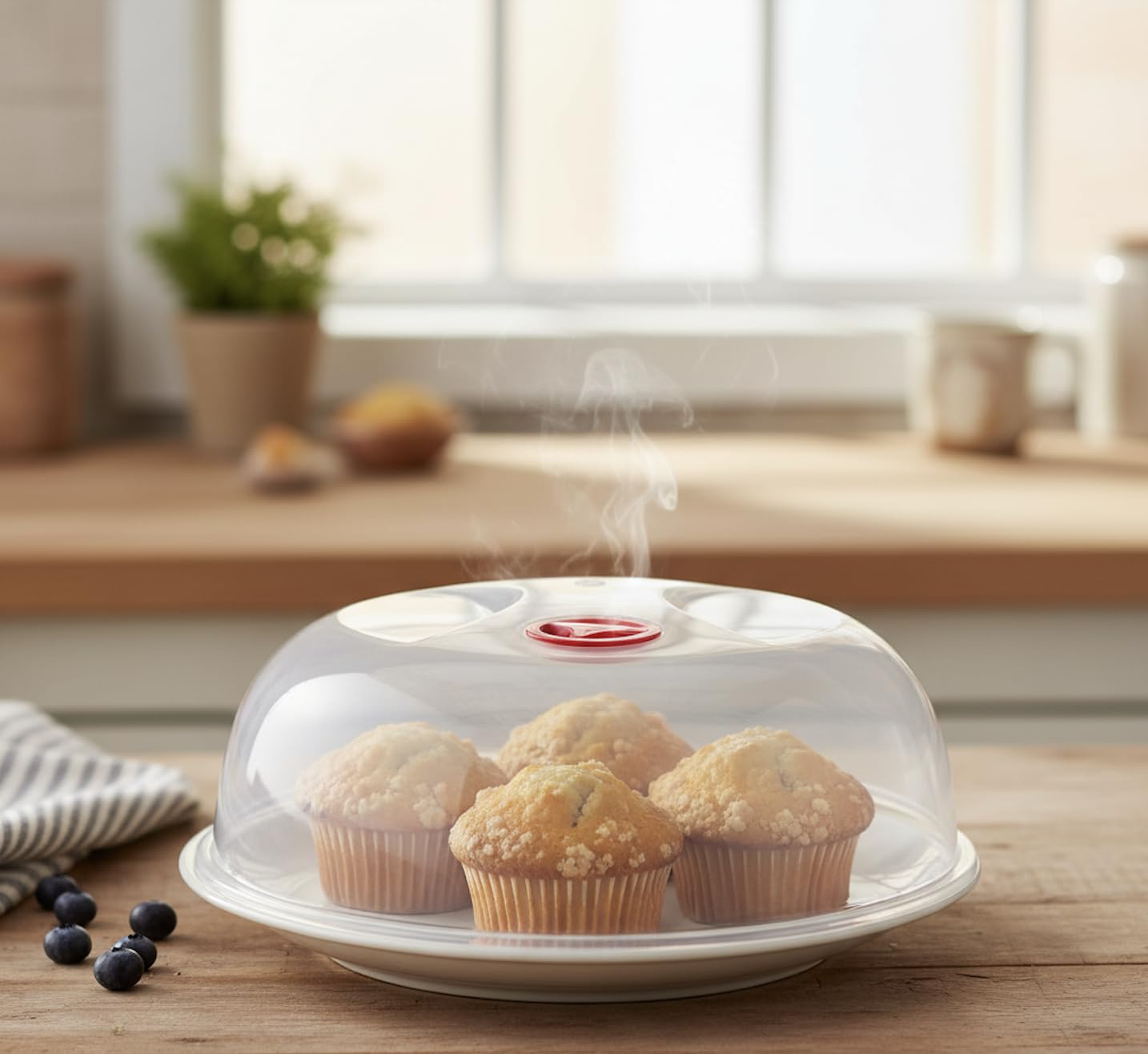 Tapa Microondas Libre BPA - Tapadera Microondas - Tapa con Salida de Vapor y Válvula - 28 cm - Polipropileno - Rojo - Perfecta para Proteger Platos de Comida