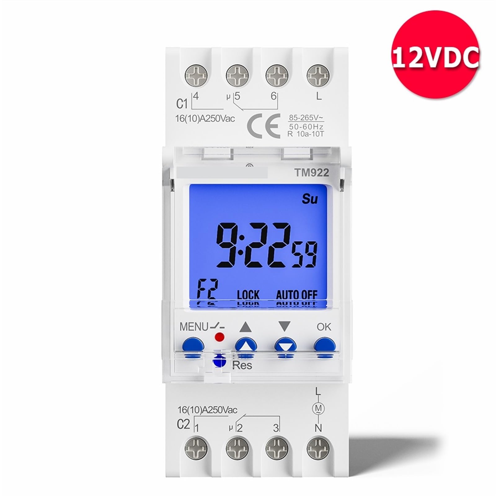 Alimentazione in ingresso 12VDC 2 canali Display LCD grande Orologio programmabile 24 ore su 24 con due uscite indipendenti a relè 1 pz (Color : Input Power 12VDC)