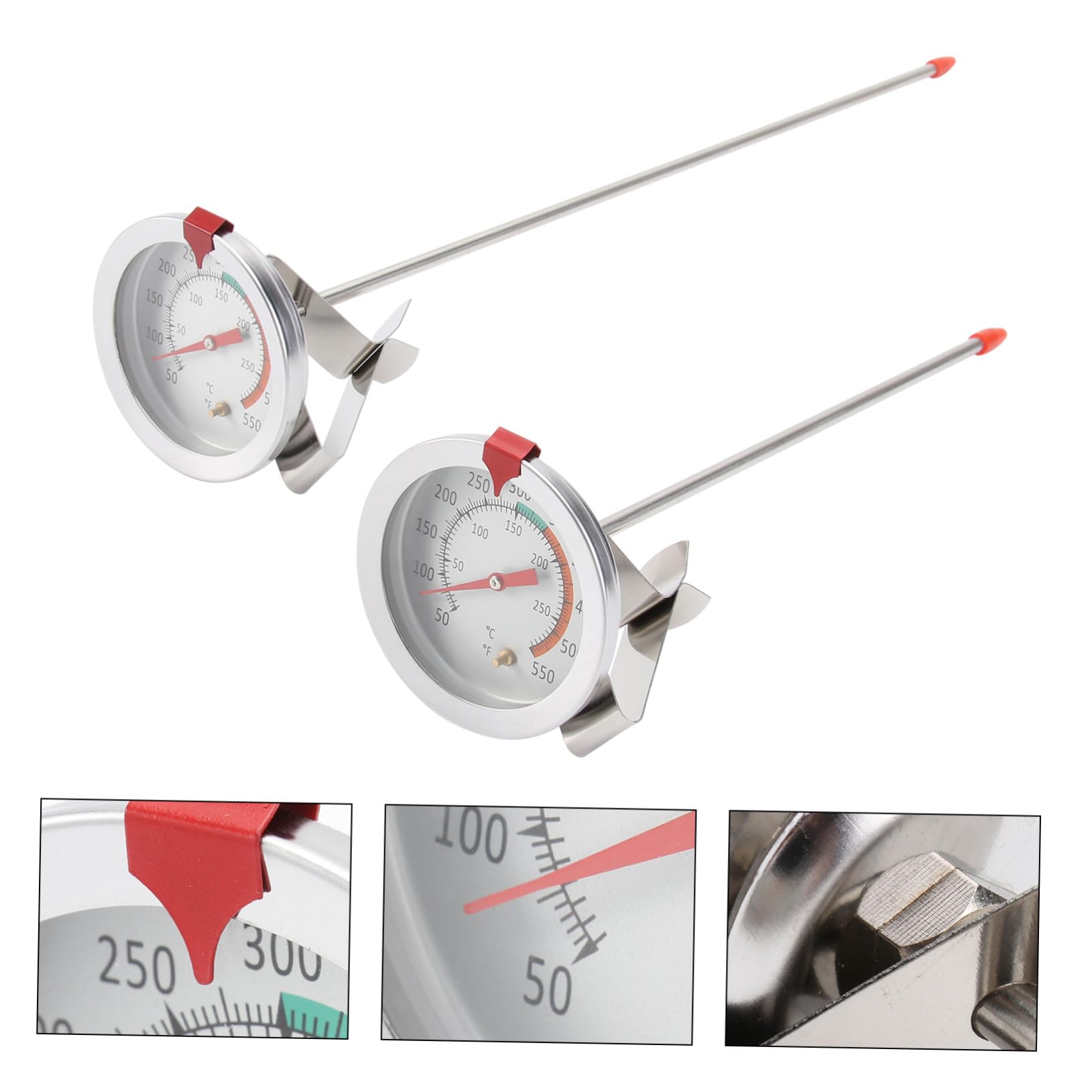 2 Piezas Termómetro para Freír de Acero Inoxidable Resistente al Calor con Clip Fijo Medidor de Temperatura para y Freidoras Precisa Fácil y Uso