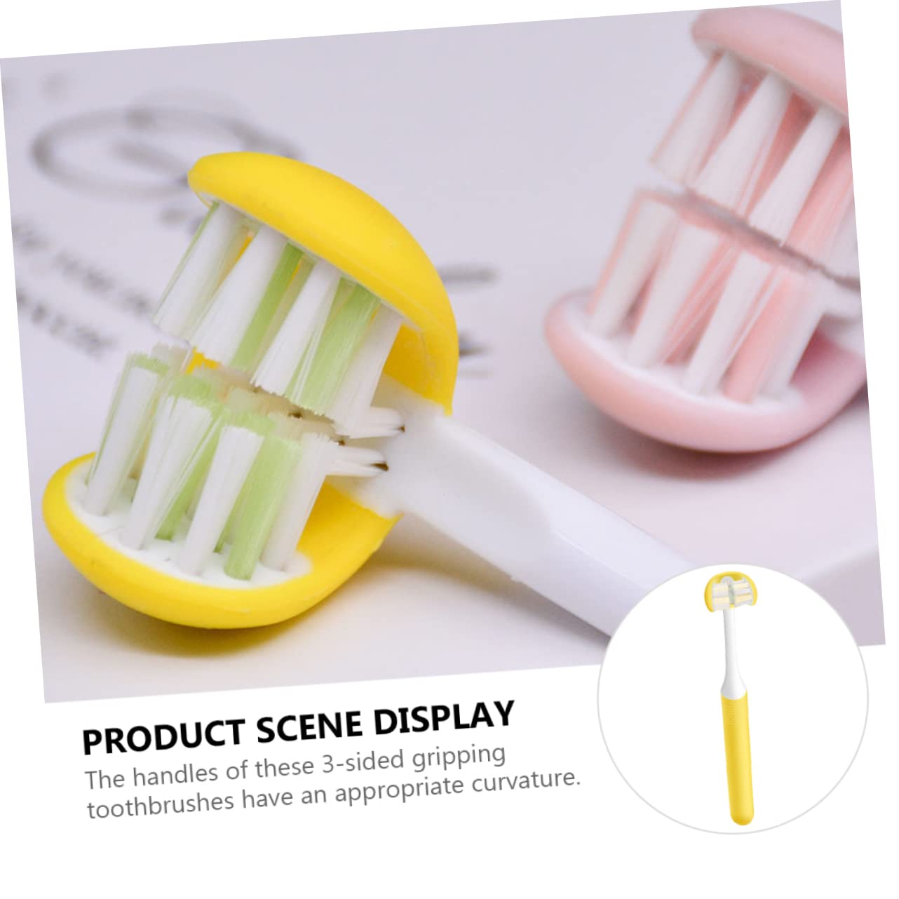 FRCOLOR Spazzolino Da Denti a 3 Lati Per La Pulizia Orale, Spazzolino Manuale Setole Morbide, Ergonomico e Sicuro, Per Adulti in Viaggio, Casa e Ospedale, Testina Curva Senza Irritazioni