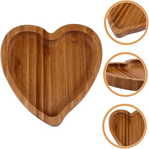 Miniatura 5 de Hemoton Elegante bandeja de madera con diseño de corazón para servir platos reutilizables para pan de dulces de frutas para decoración de cocina