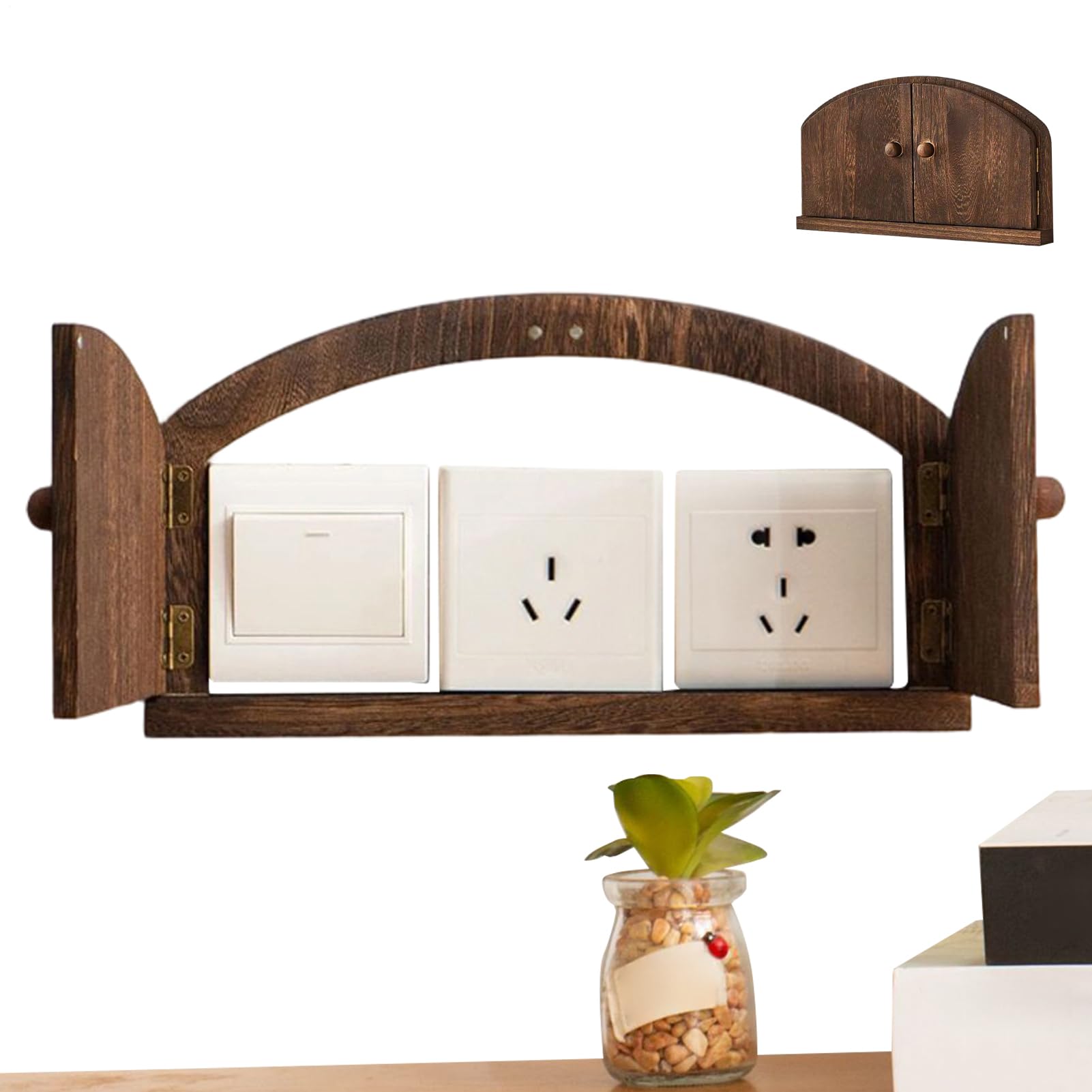 Copripresa Elettrica Decorativo in Legno Rustico Senza Forature | Copriprese Eleganti per Cameretta dei Bambini, Camera da , Soggiorno, Ufficio, Casa, Scuola e Protezione