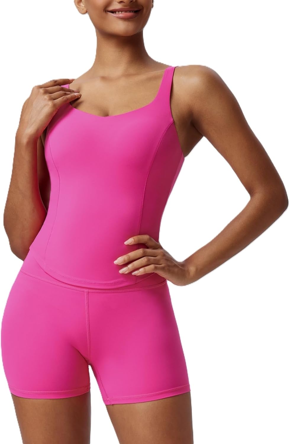 AFZ Workout Sets for Women 2 Piece Yoga Gym Outfits Biker Shorts Matching Halter Workout Tops Sets