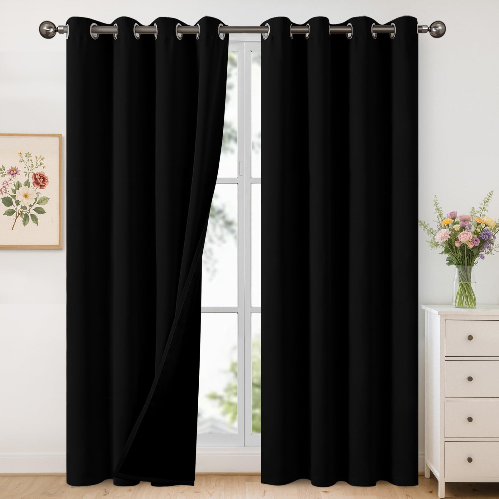 YoungsTex 100% Blackout Curtains 84 Inch Length, Thermal Insulated Black Out Drapes with Grommet Double Layer Privacy for Bedroom Living Room Energy