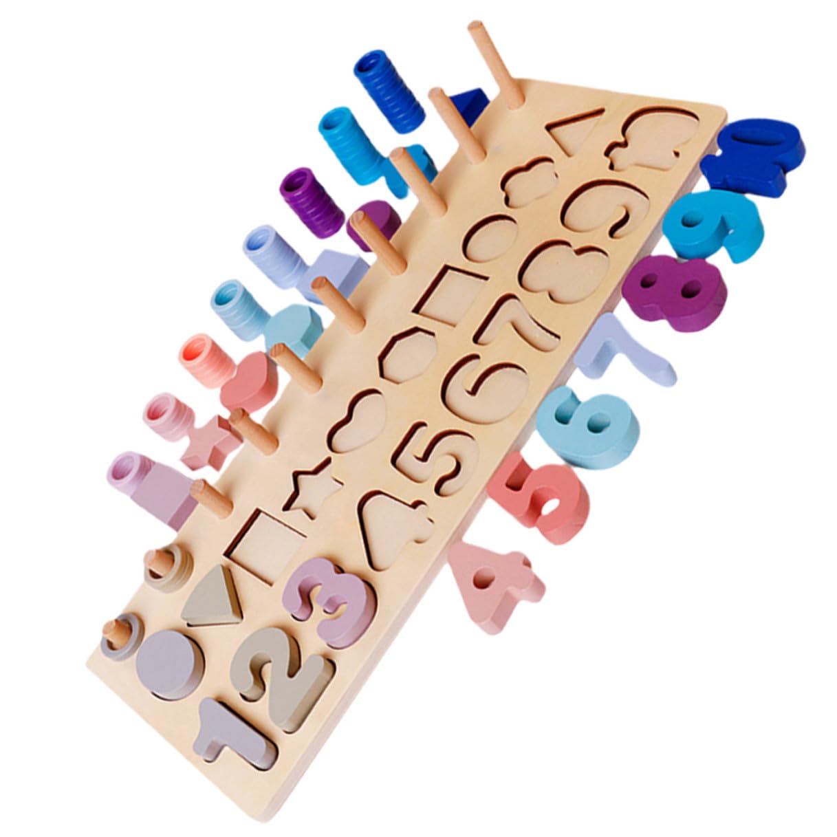 Tablero de Conteo de Madera Formas Geométricas y Números en Colores Pastel, Juguete Educativo Práctico para Niños de 3 a 4 Años en Juego y Aprendizaje
