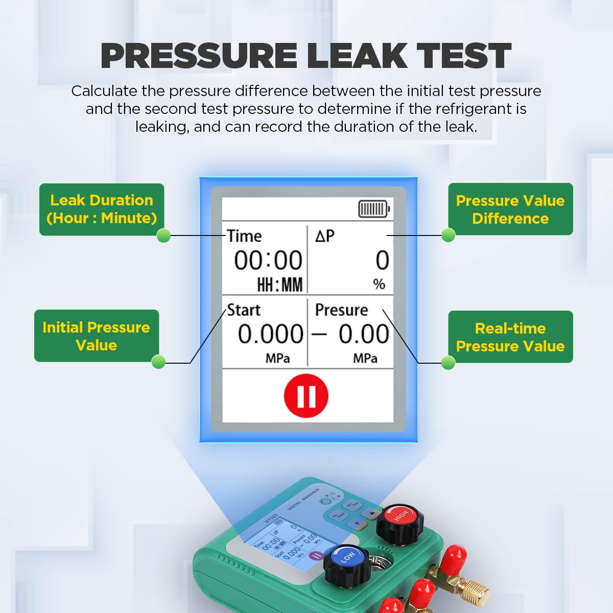 HVAC Digital Manifold Gauge Set for 92 Refrigerant, TFT Display Digital HVAC Gauges Dual Pressure&Vacuum Test, R134A R410A Refrigerant Gauge with Hoses AC Recharge Kit for Air Conditioner/Refrigerator