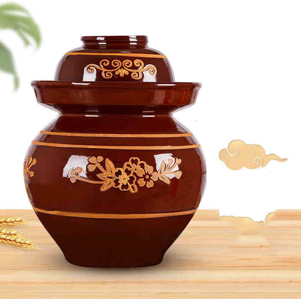 Large Traditional Chinese Porcelain Pickle Jar, Natural Ceramic Fermentation Crock Pickling Pot,Fermenting Jar with Water Seal Airlock Lid Stoneware Fermenter for Ki 2KG