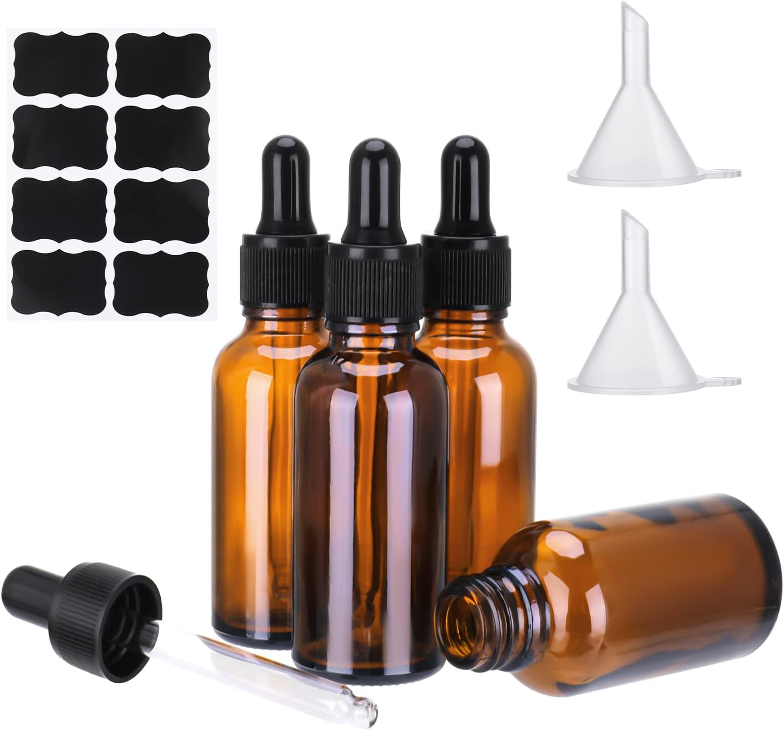 umorismo 4pcs Amber Glass Dropper Bottles 30ml, Glass Eye Dropper Bottle Pipette Dropper Bottle Serum Bottles with Dropper Pipette Funnels for Mixing Aromatherapy Oil Perfumes Liquids