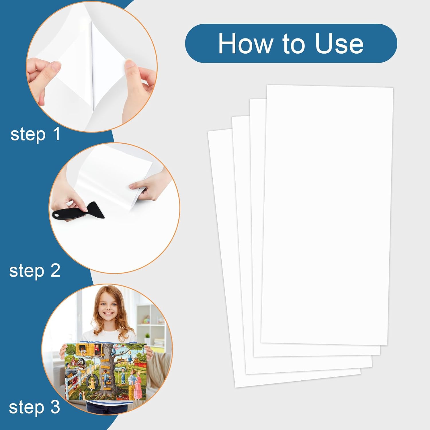 96 Sheets White Puzzle Saver, Preserve 16 X 1000 Pieces, Peel and Stick, with Scraper Puzzle Glue Sheets