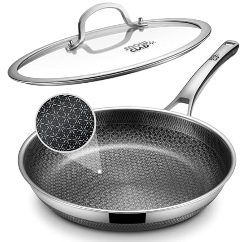 Image of Yonida Non Stick Frying Pans, 12-inch with Lid, Hybrid Fajita Pans Nonstick,non stick Skillets Stainless Steel, Dishwasher & Oven-Safe, Induction Compatible Cooking Pan, PFOA Free Cookware