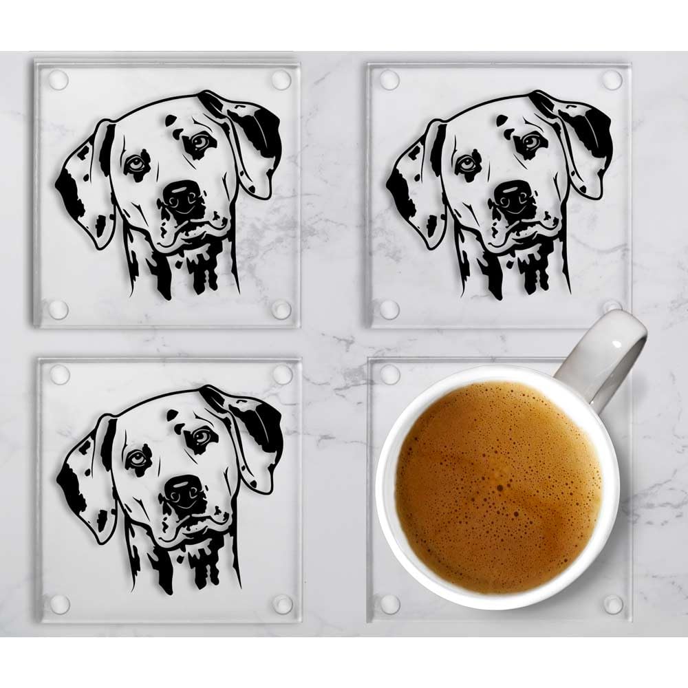 Dalmatian Dog Glass Coasters, Set of 4, Black Vinyl Design