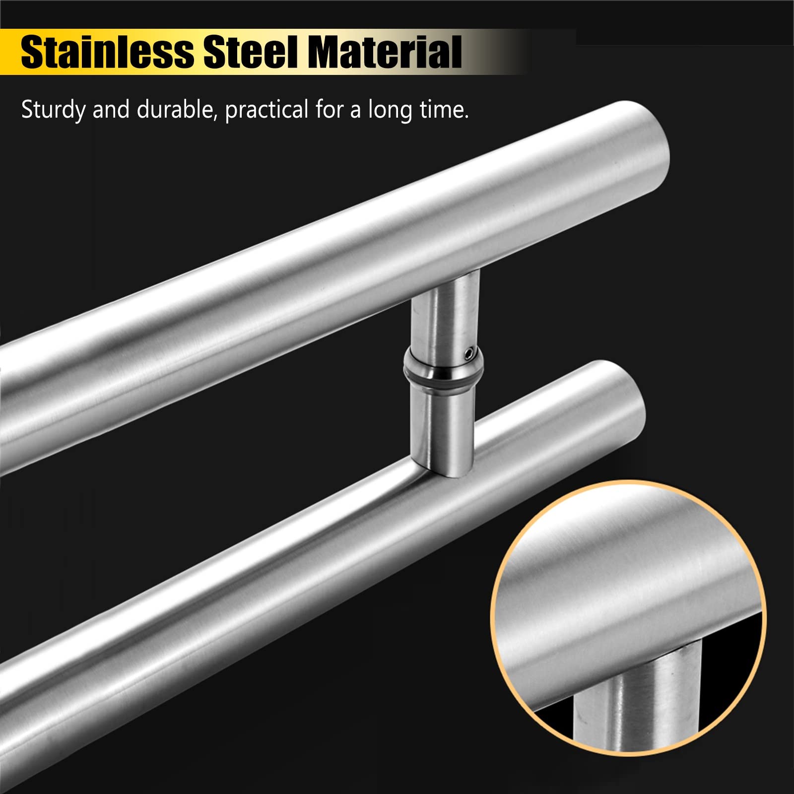Maniglia per Porta, Maniglia per Porta in Acciaio Inox Spazzolato, Maniglie Resistenti per Porte in Vetro/Legno, Maniglia a Doppia Spinta con rondelle/satinata/60 cm/23,6 Pollici