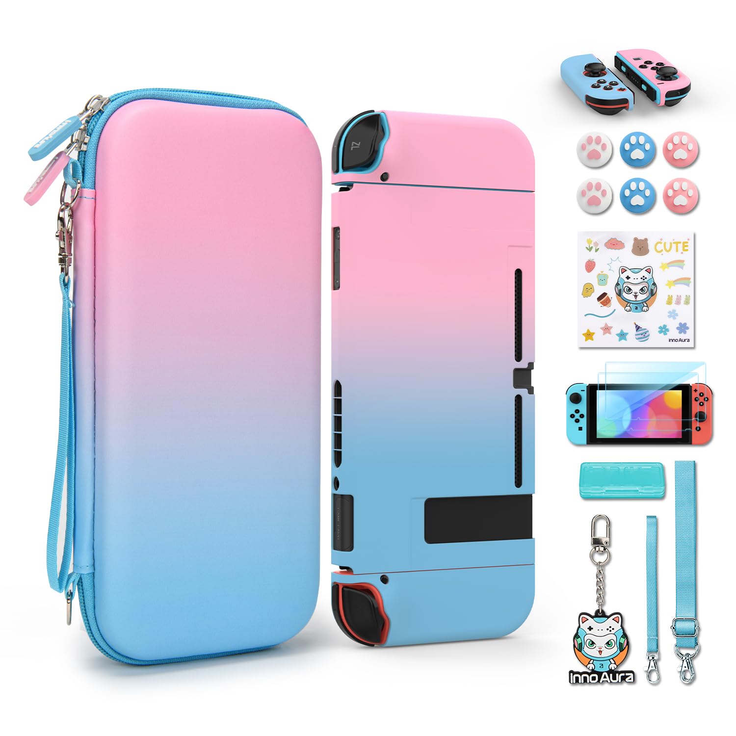 innoAura - Funda para Switch NS, innoAura Switch - Kit de Accesorios para Interruptor con Funda de Transporte Switch, Protector de Pantalla Switch, Funda para Juego Switch — view 8
