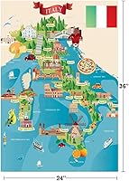 Vista 4 de Póster con diseño de mapa ilustrado de destinos turísticos italianos y de viaje, 24 x 36