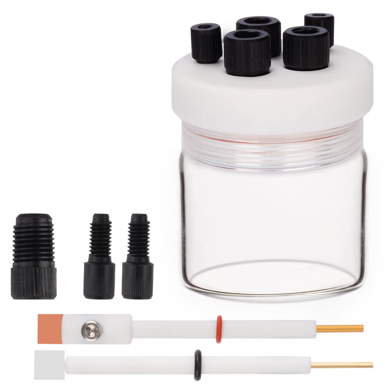 stonylab Elektrolytzelle, Borosilikat-versiegelte Elektrochemikalie Zellen-Kit Reaktor Elektrolyseur mit 5-Loch-PTFE-Deckel, 100 ml
