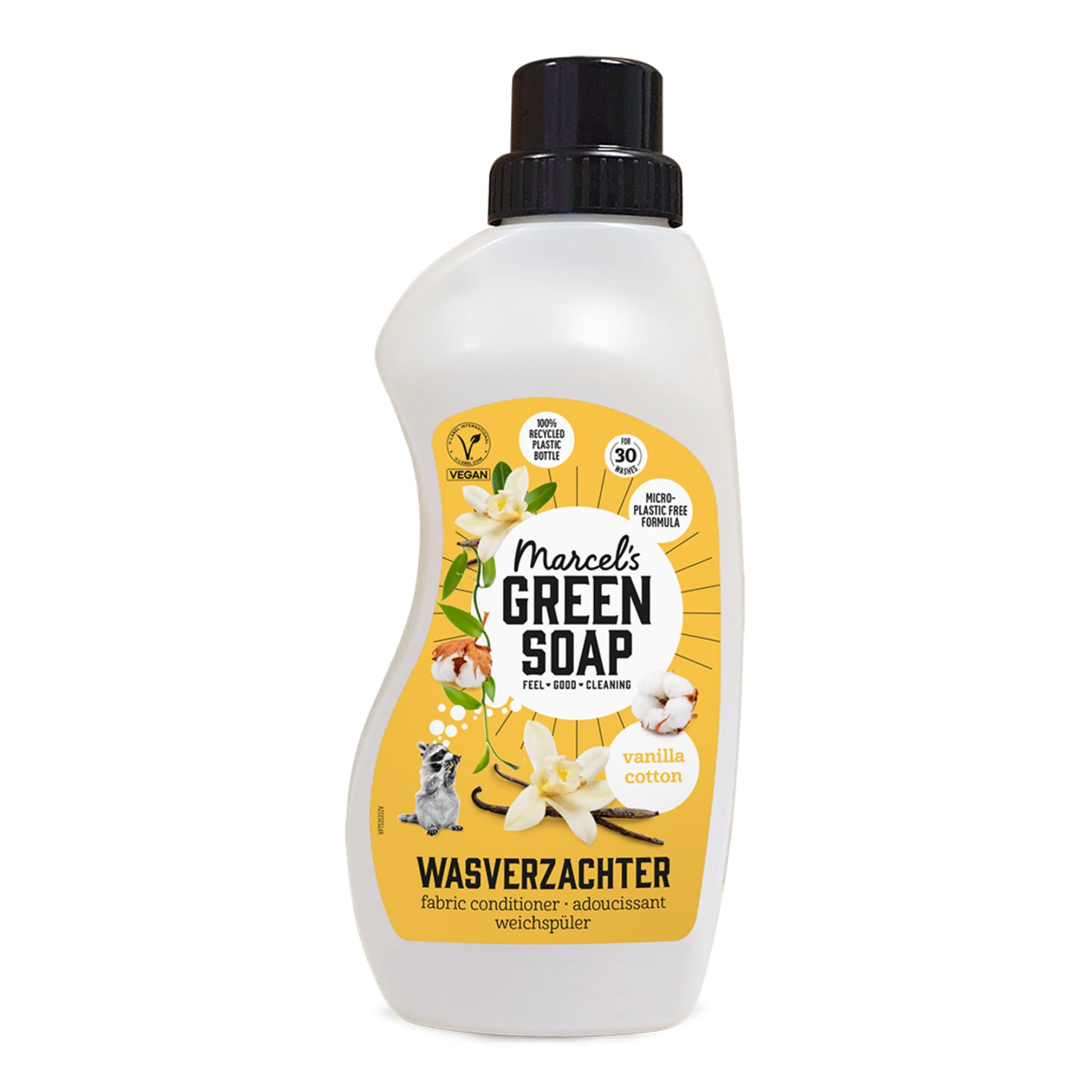 Marcel's Green Soap - Fabric Softener Vanilla & Cotton - Microplastic-free formula - Vegan - 100% recycled plastic bottle - Refillable - 30 washes - 750ml